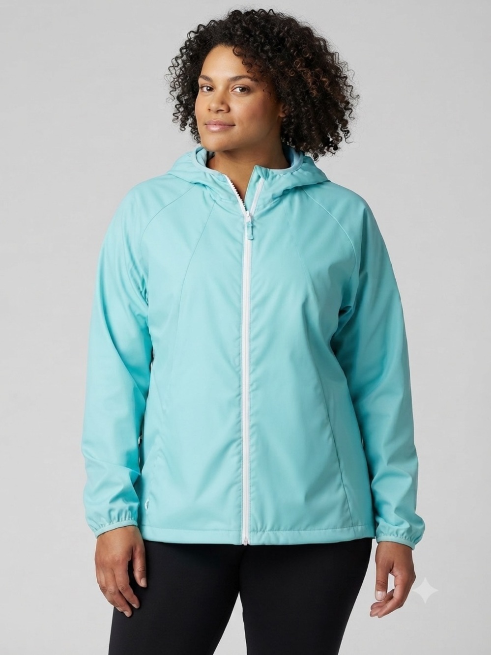 😍CLEARANCE - ATHLETIC WORKS Turquoise Rain Jacket Hood Pockets Petite XL